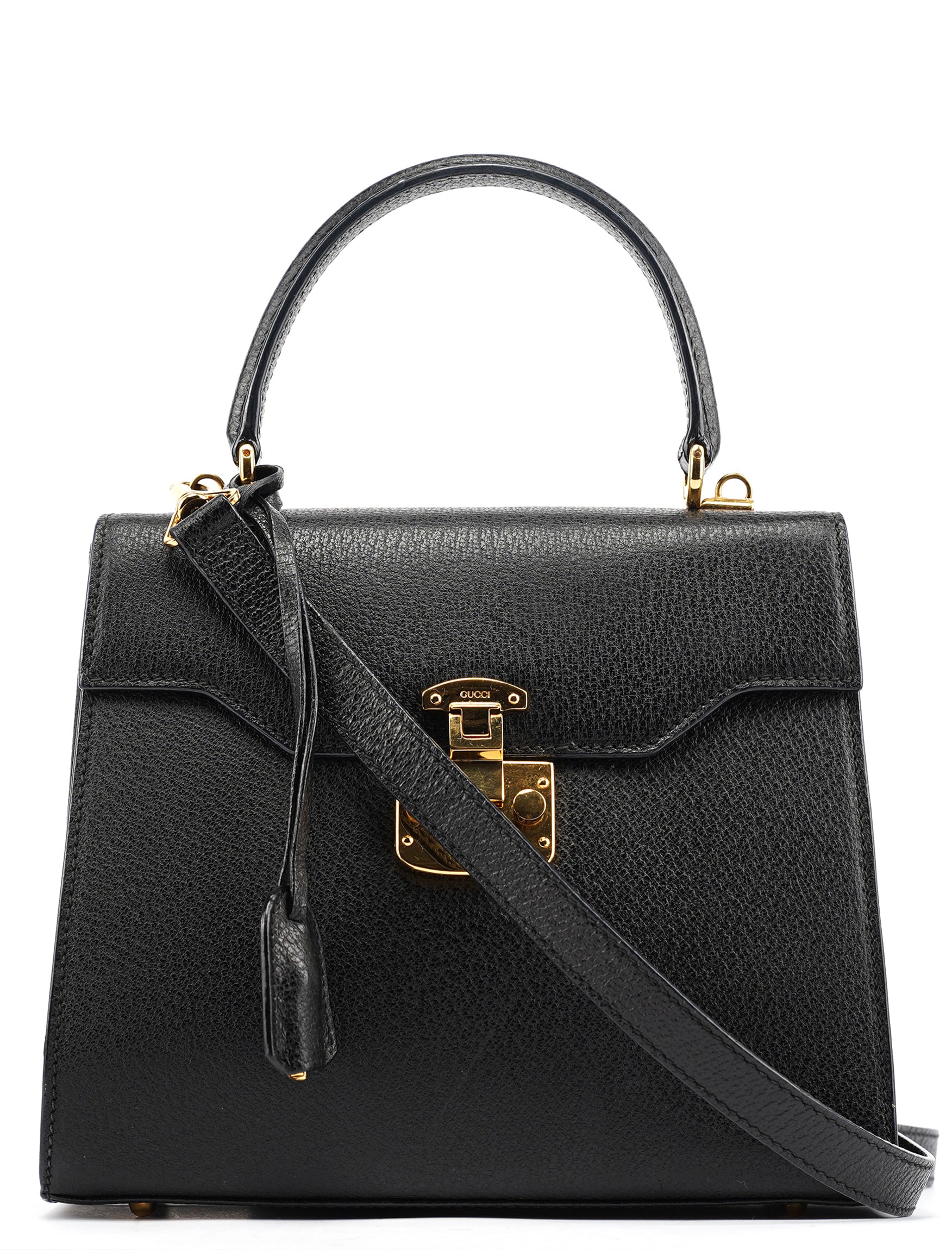 Black Leather Lady Lock 2-Way Bag