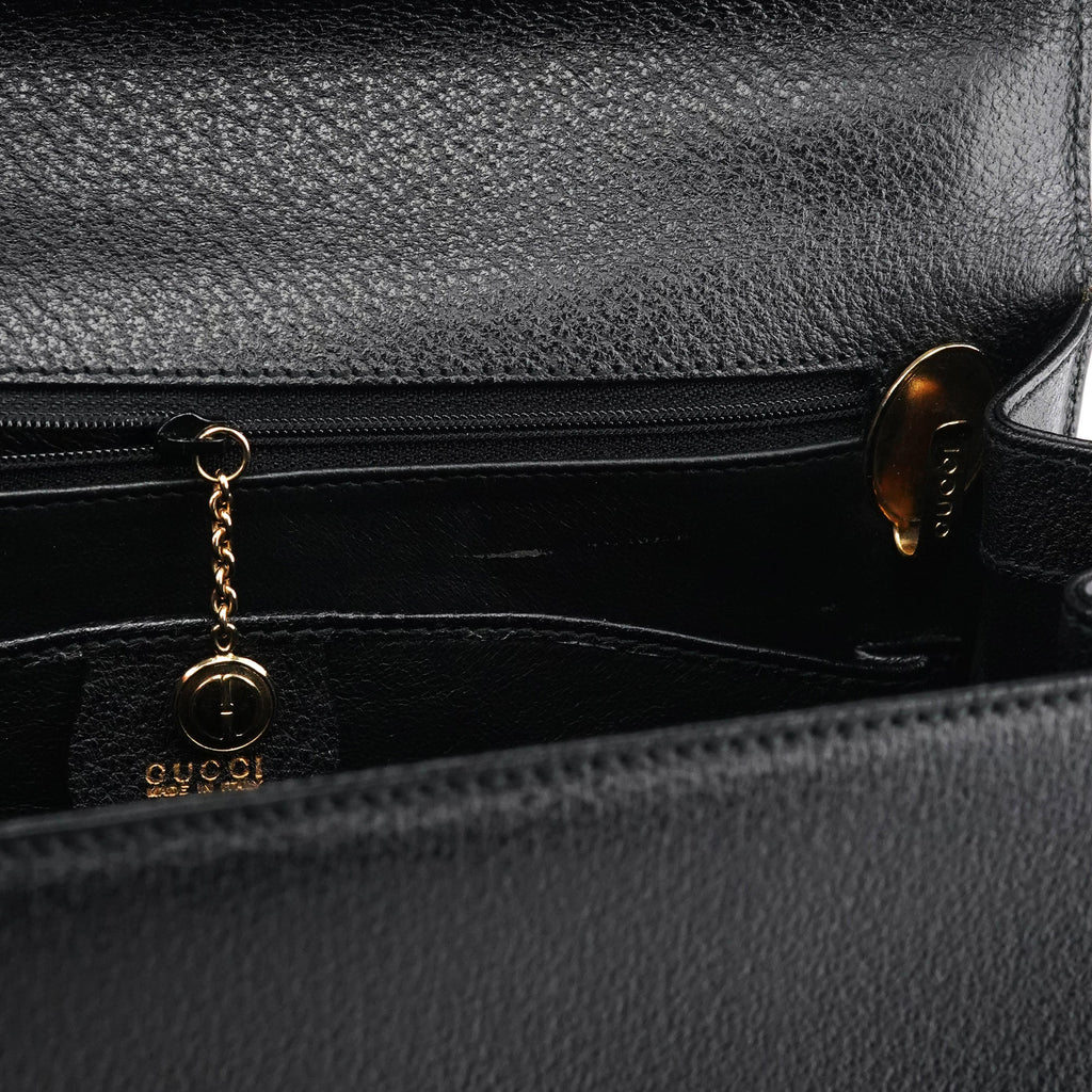 Black Leather Lady Lock 2-Way Bag