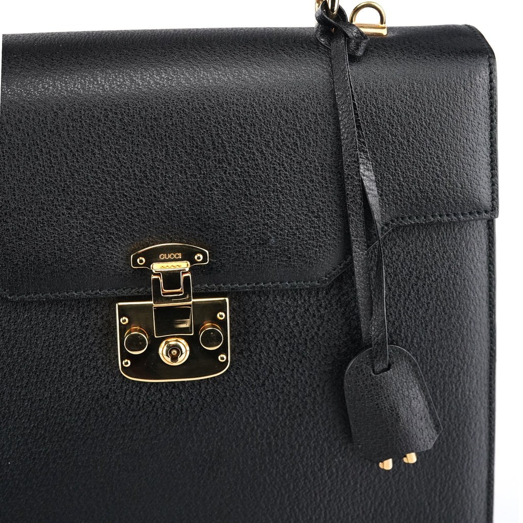 Black Leather Lady Lock 2-Way Bag