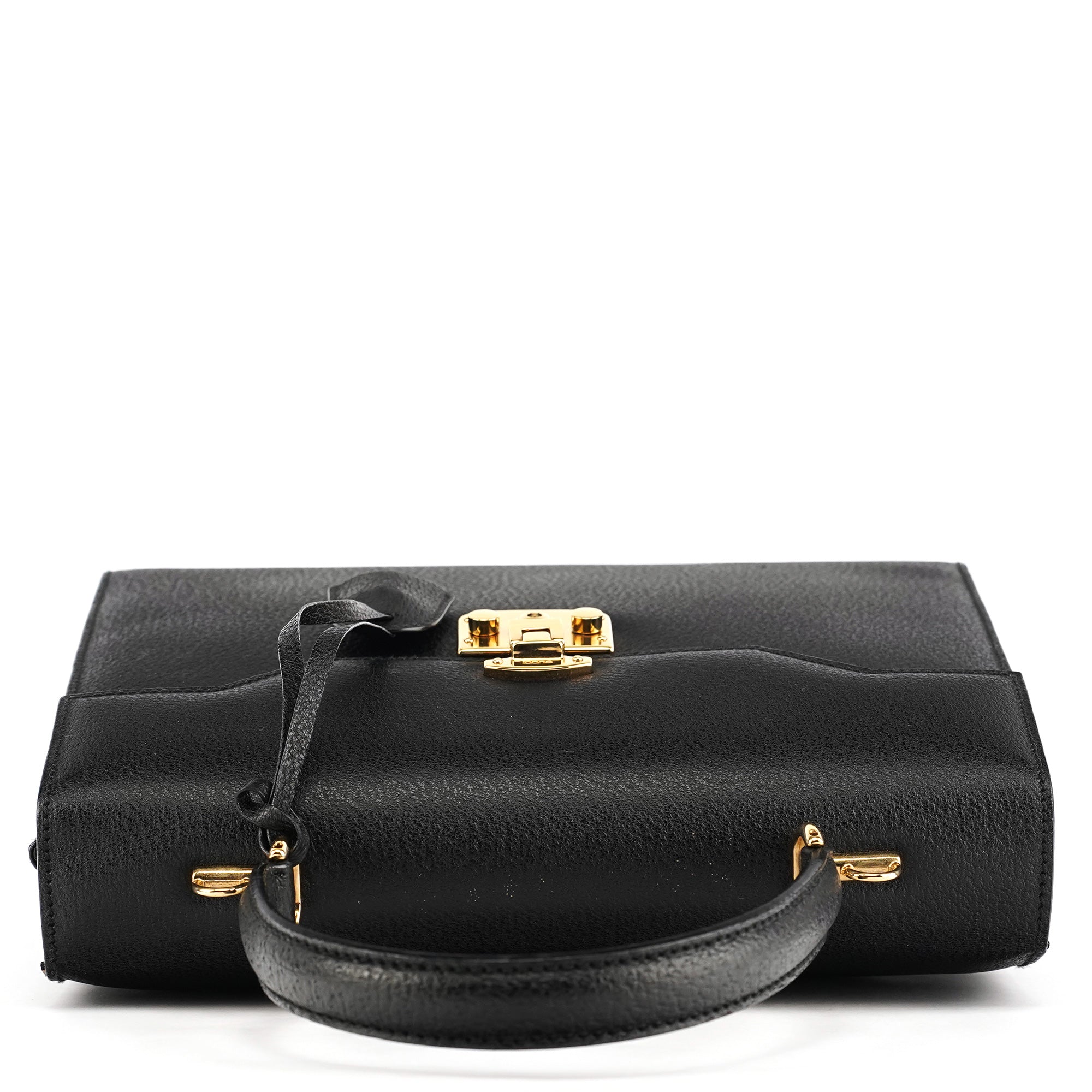 Black Leather Lady Lock 2-Way Bag