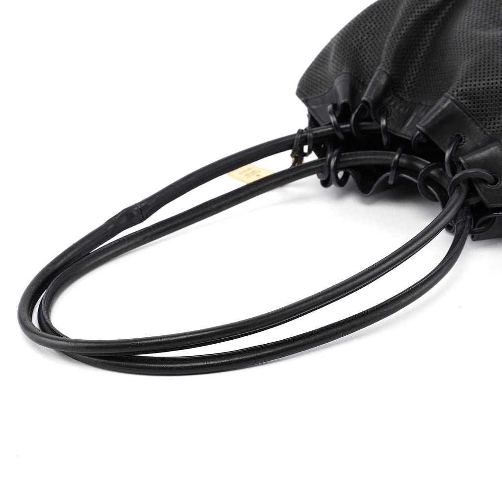 Black Leather Perforated Shoulder Bag