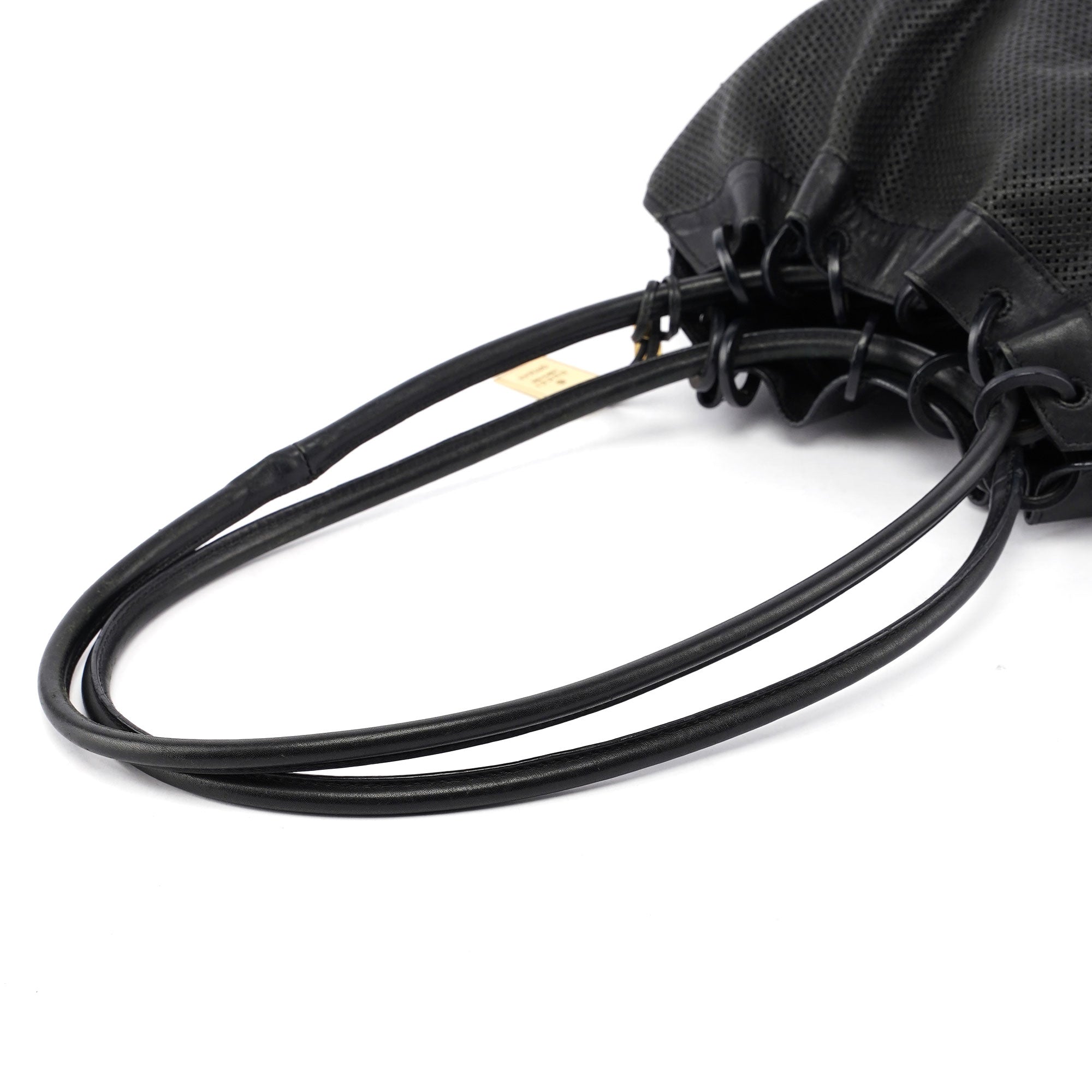 Black Leather Perforated Shoulder Bag