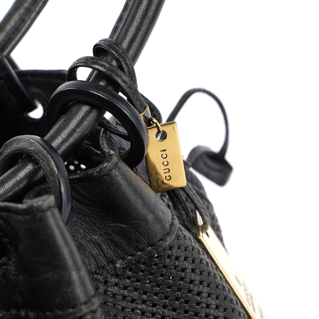 Black Leather Perforated Shoulder Bag