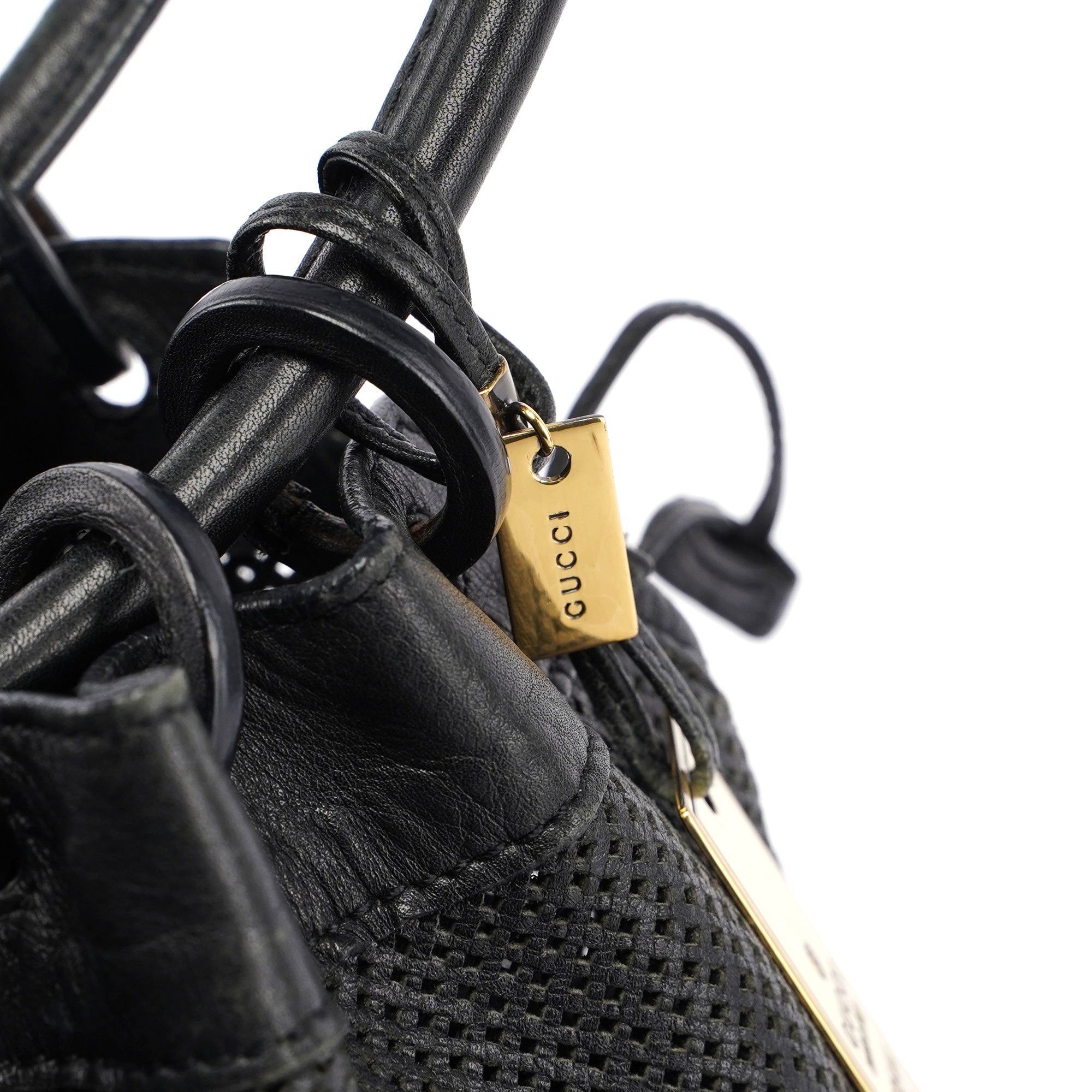 Black Leather Perforated Shoulder Bag
