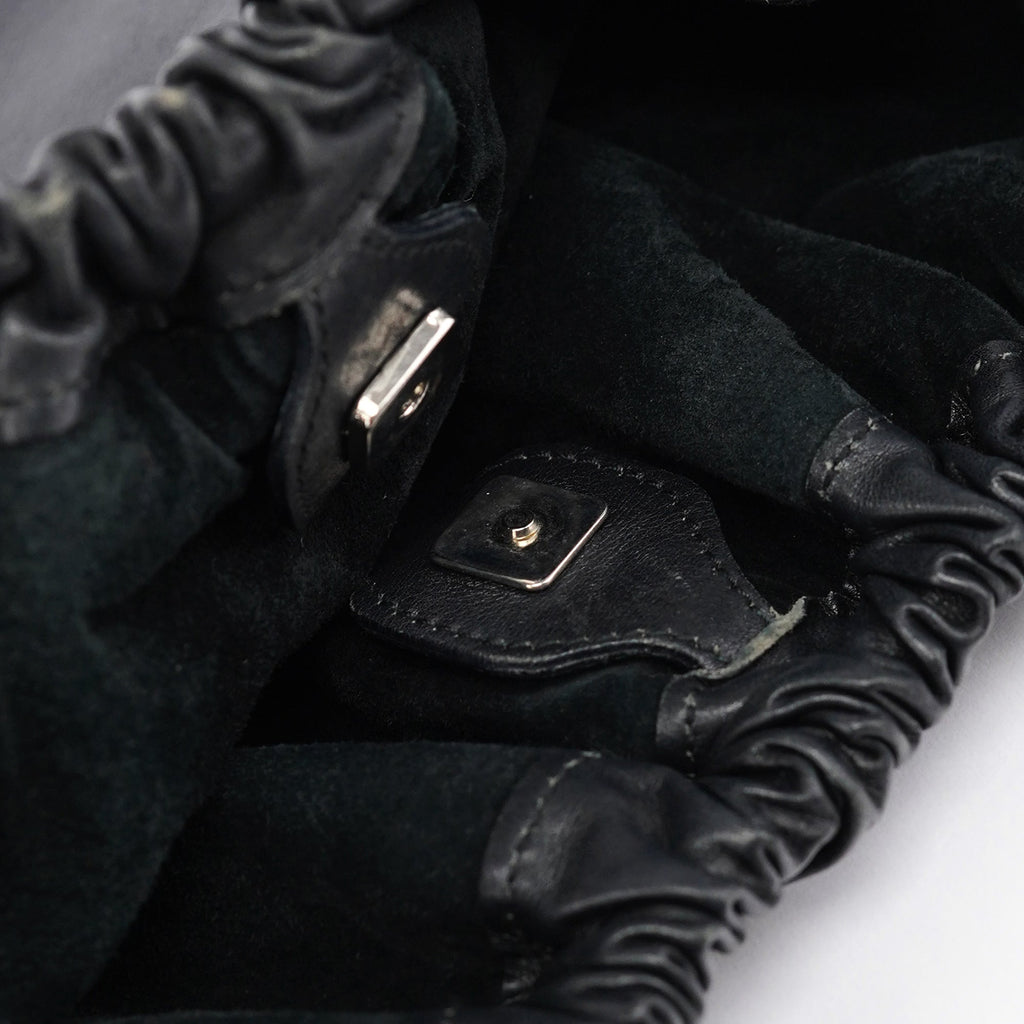 Black Leather Ruched Bag
