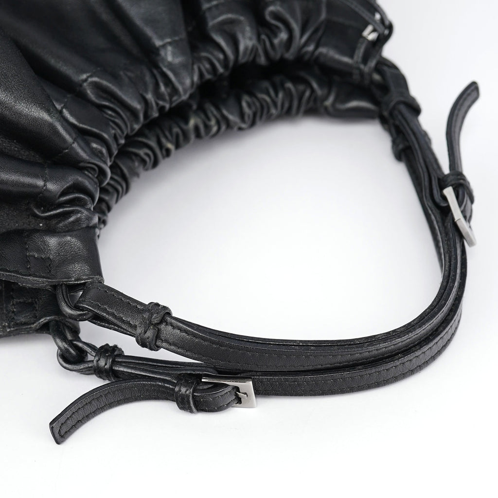 Black Leather Ruched Bag