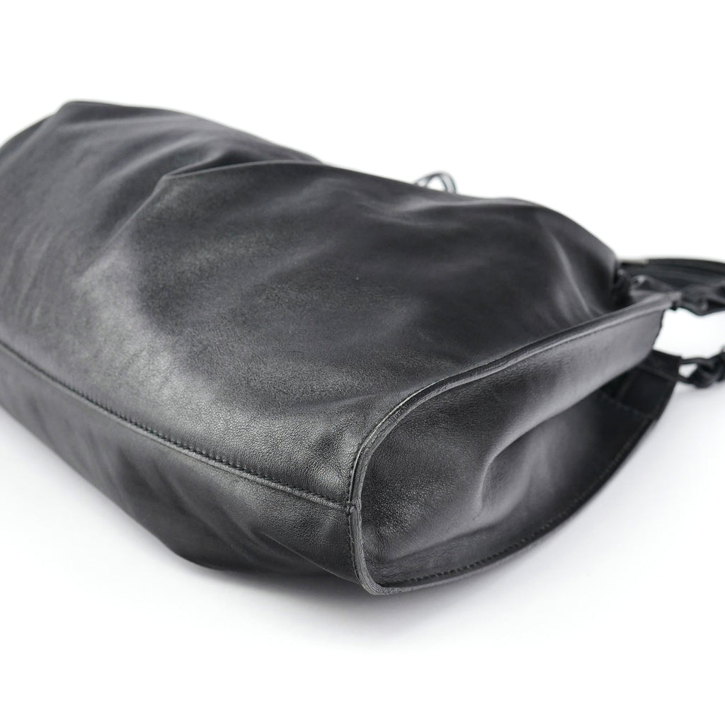 Black Leather Ruched Bag