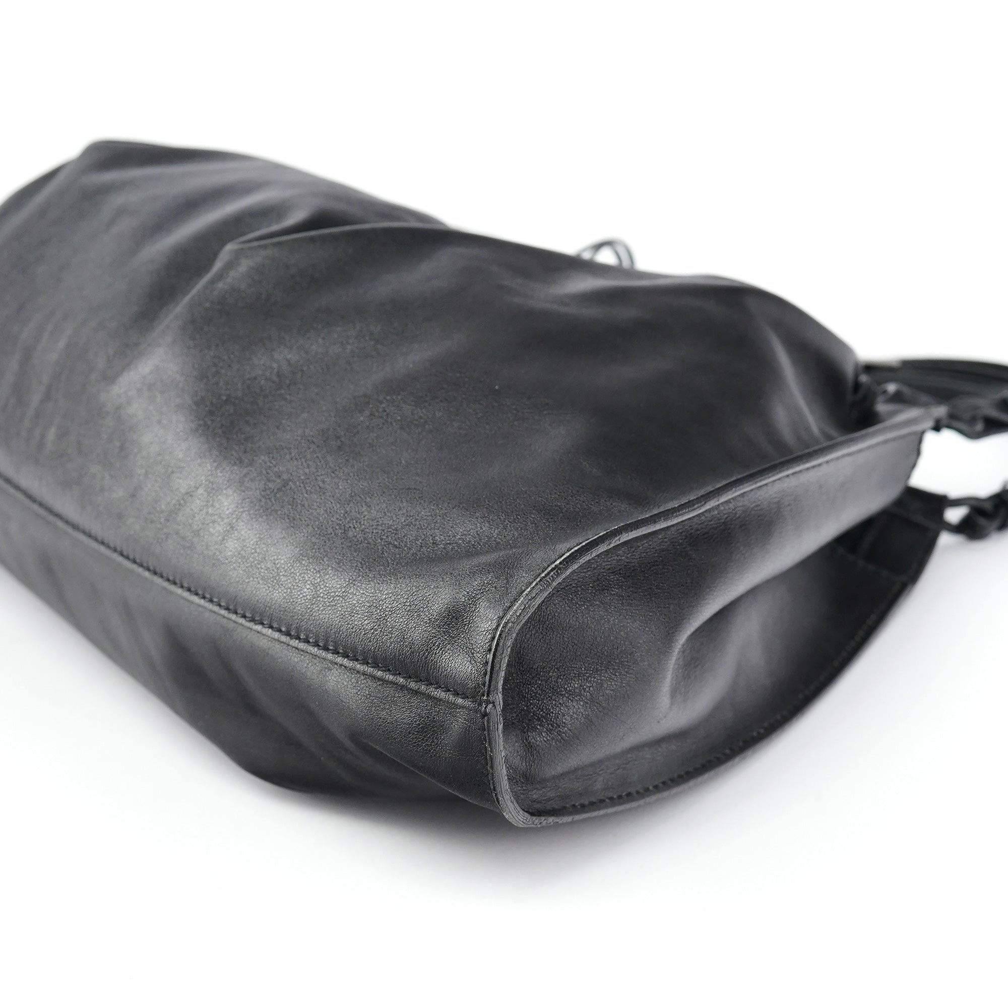 Black Leather Ruched Bag