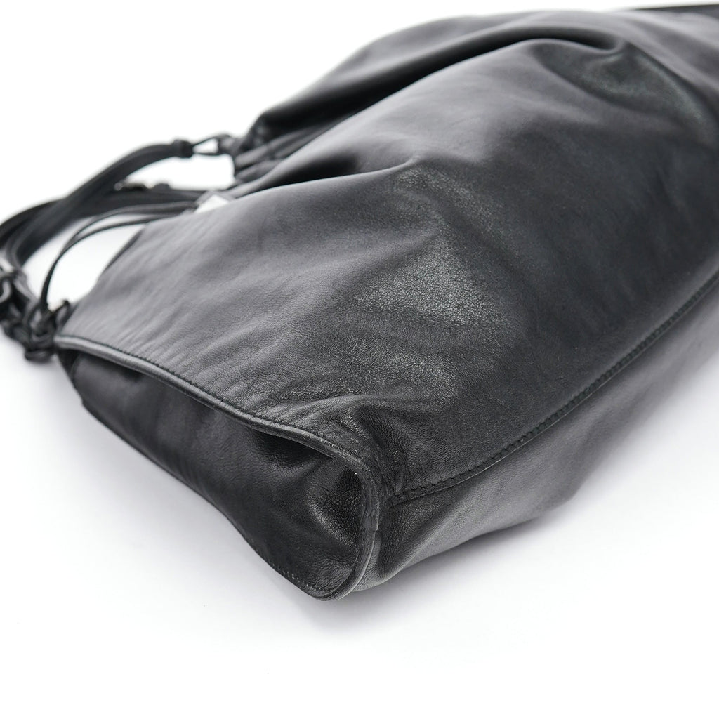 Black Leather Ruched Bag