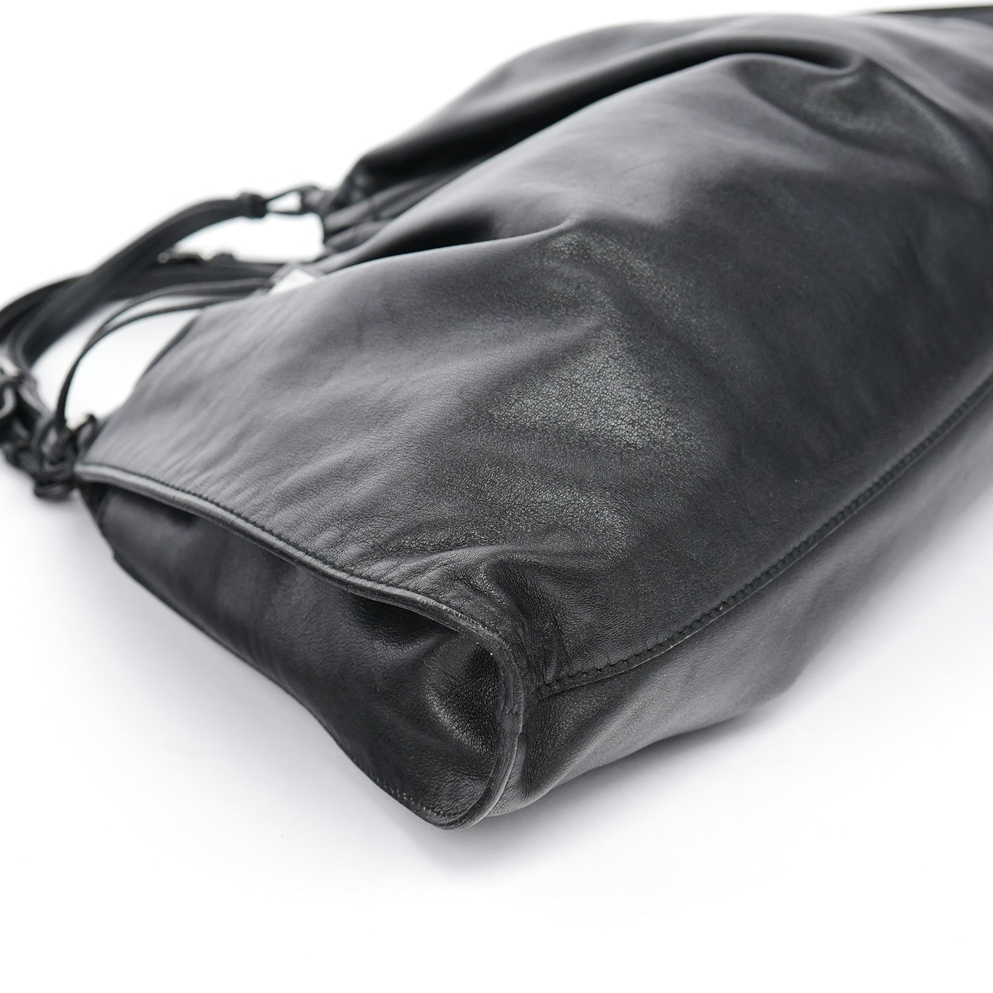 Black Leather Ruched Bag