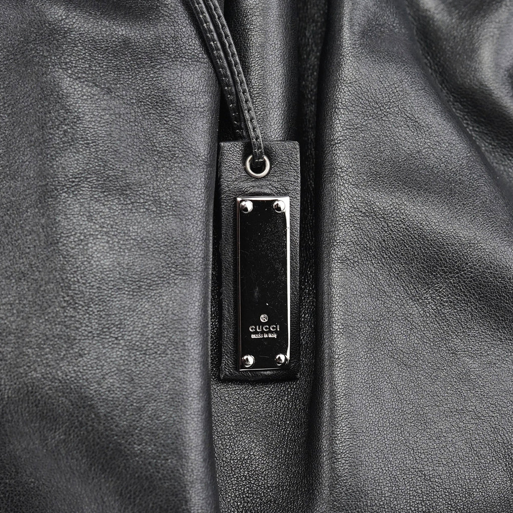 Black Leather Ruched Bag