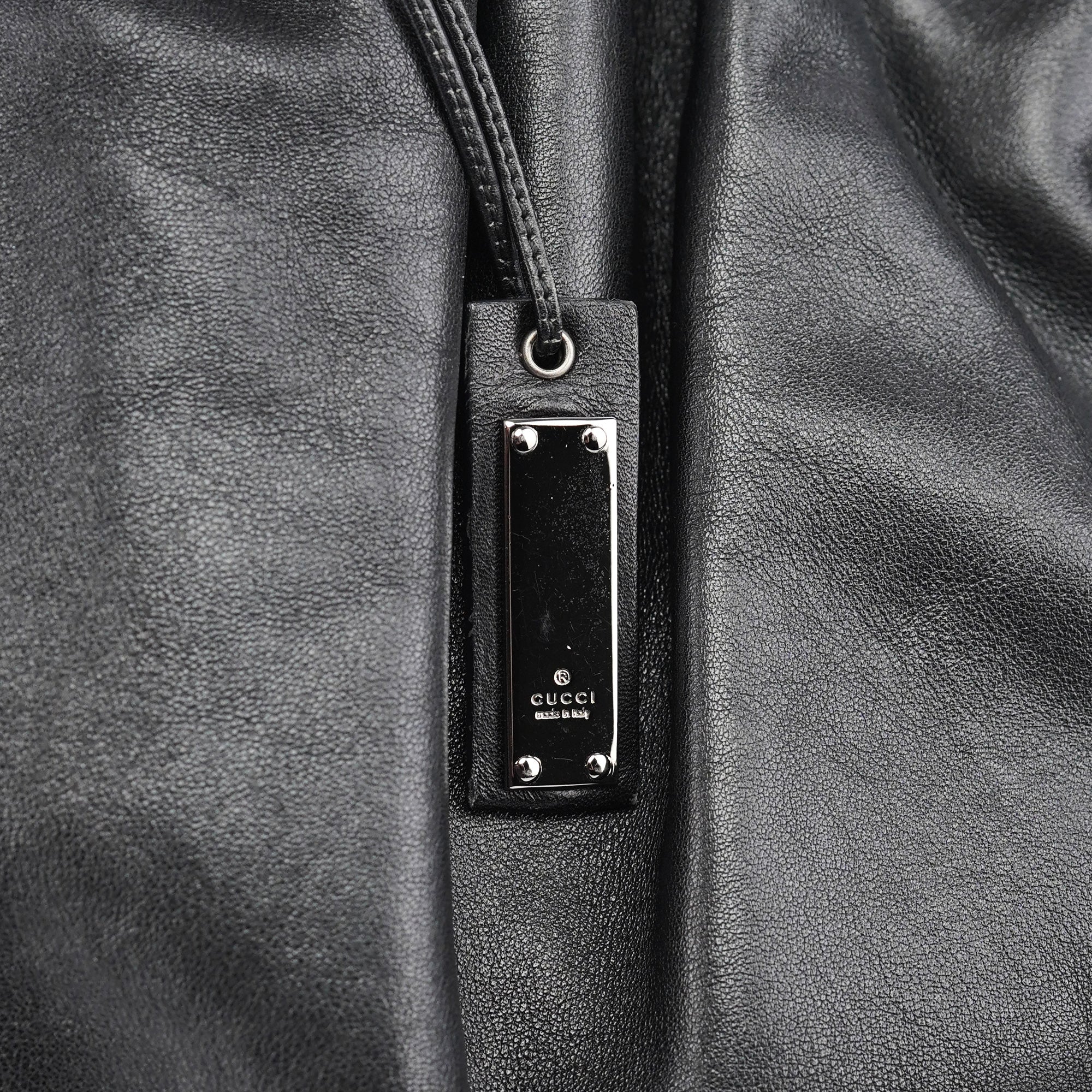 Black Leather Ruched Bag