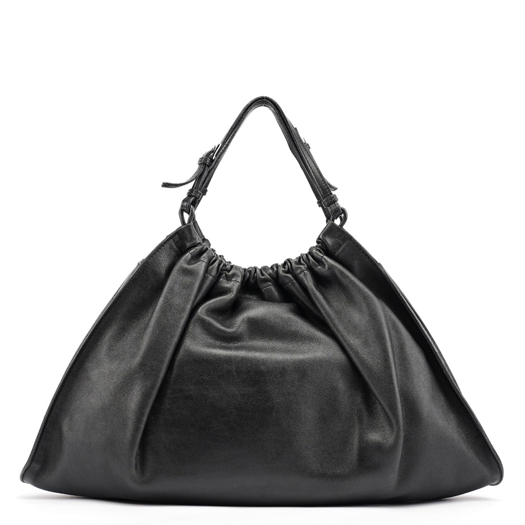 Black Leather Ruched Bag