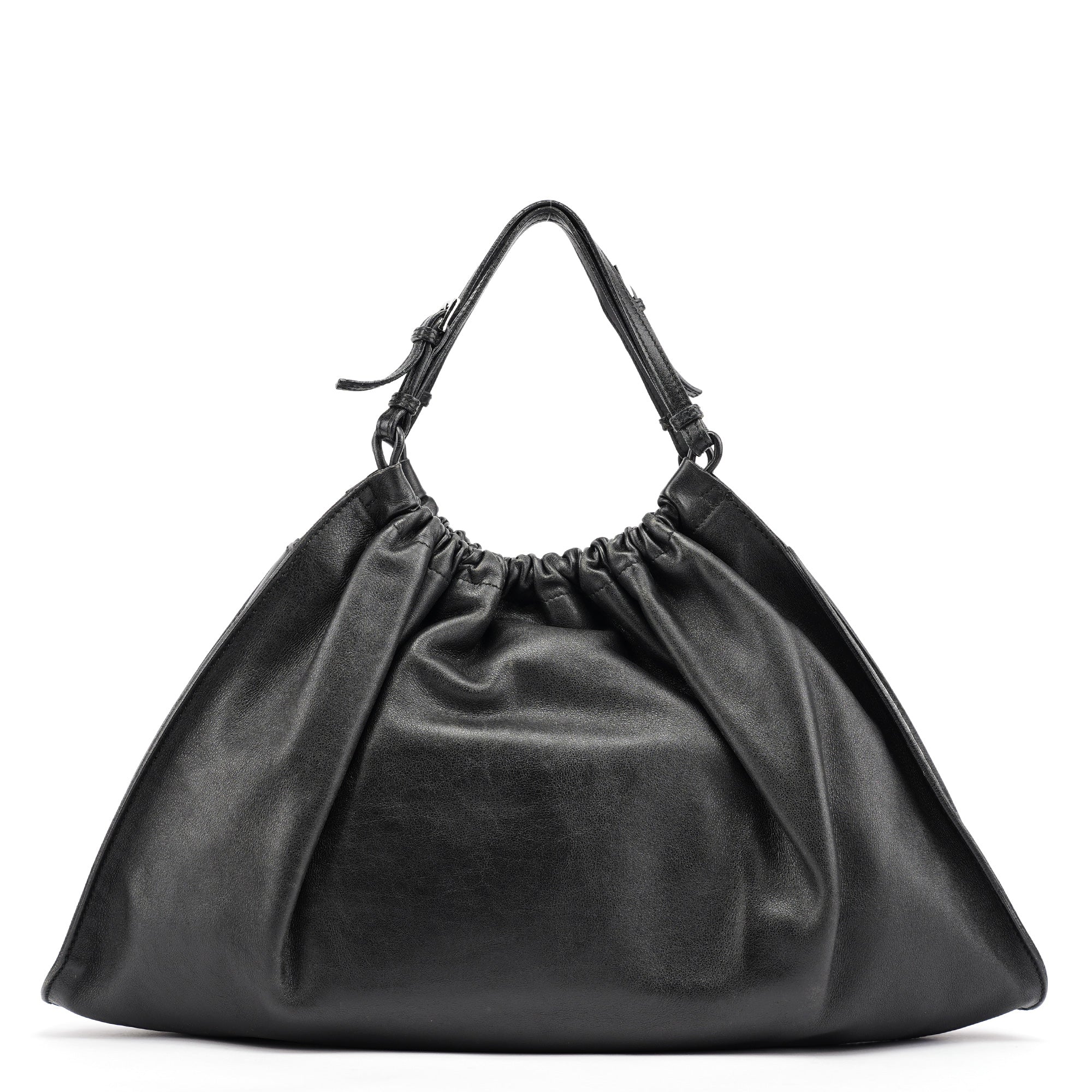 Black Leather Ruched Bag