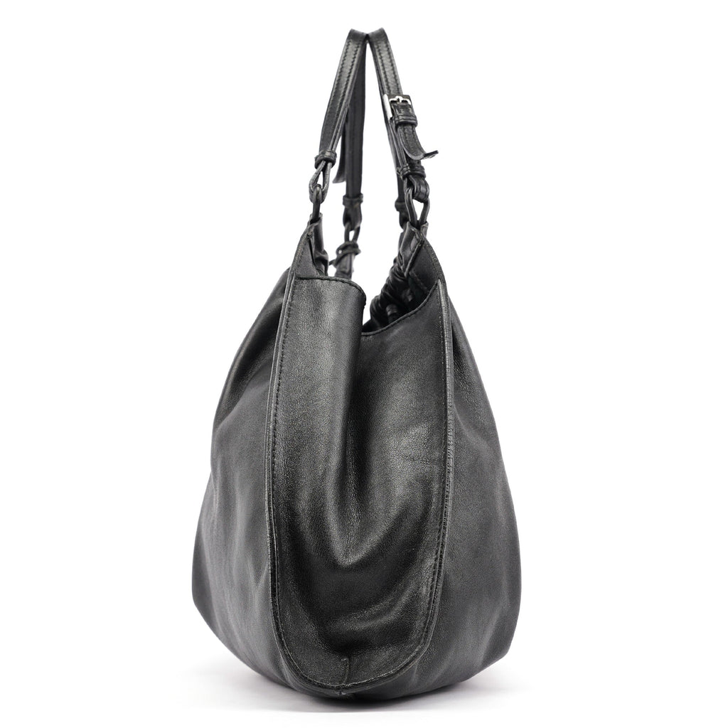 Black Leather Ruched Bag