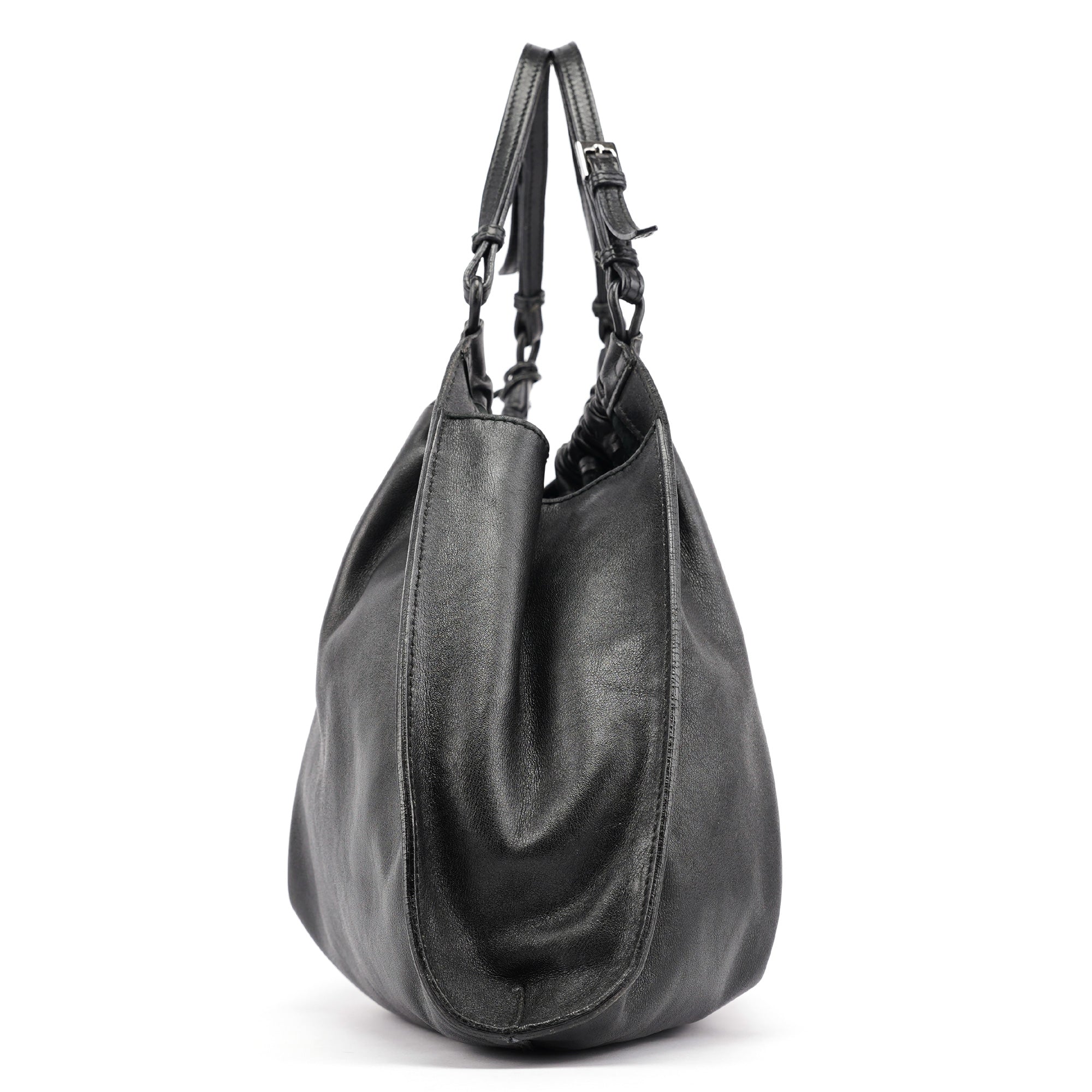 Black Leather Ruched Bag