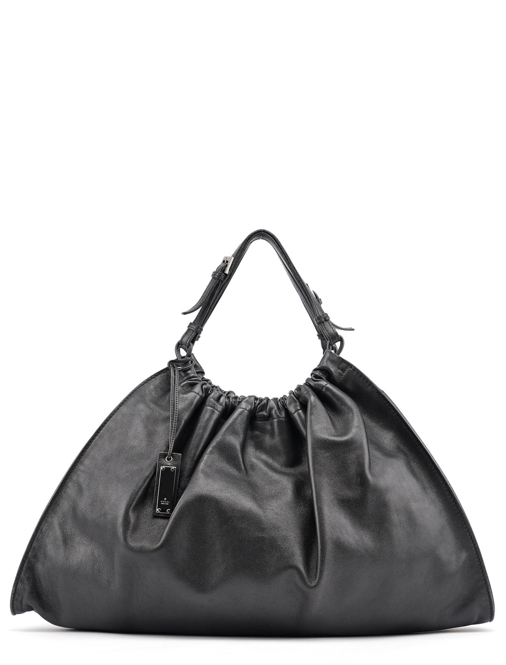 Black Leather Ruched Bag
