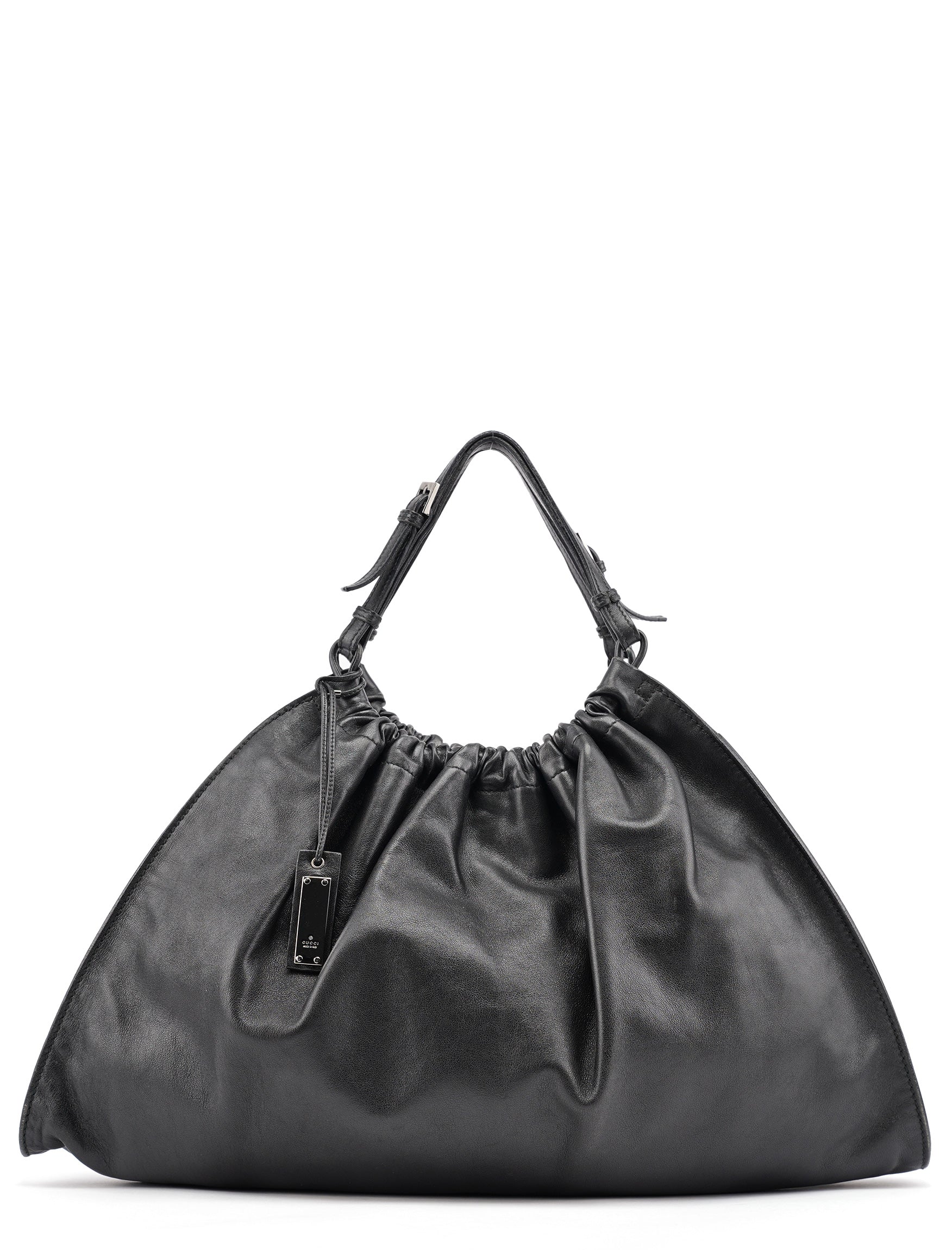 Black Leather Ruched Bag
