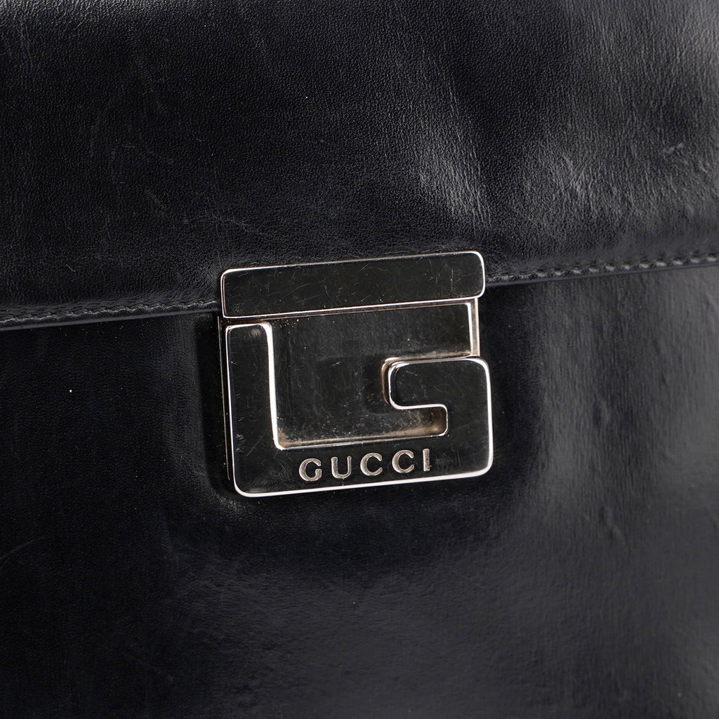 Black Leather Square G Bag