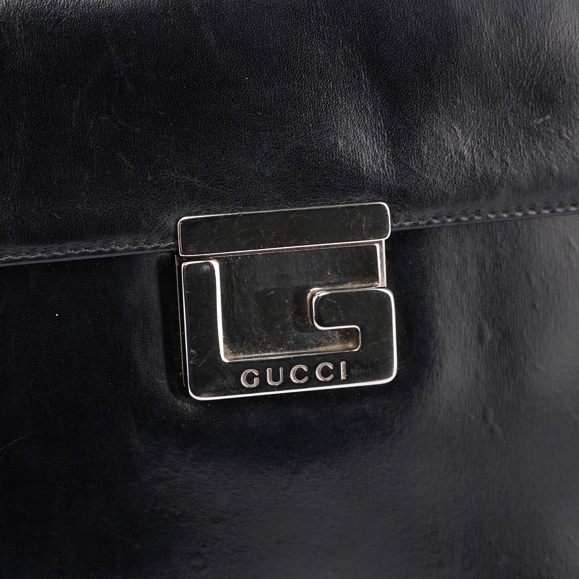 Black Leather Square G Bag