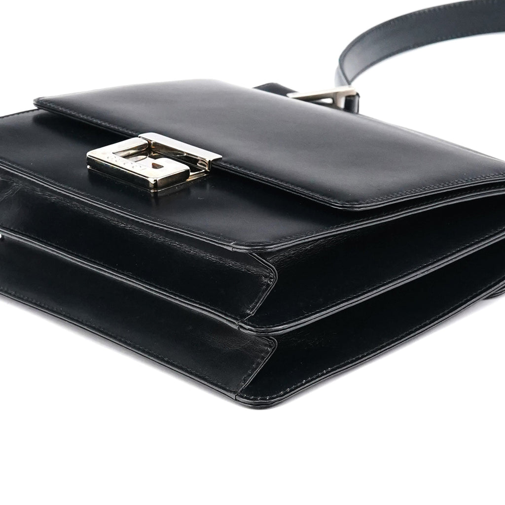 Black Leather Square G Shoulder Bag