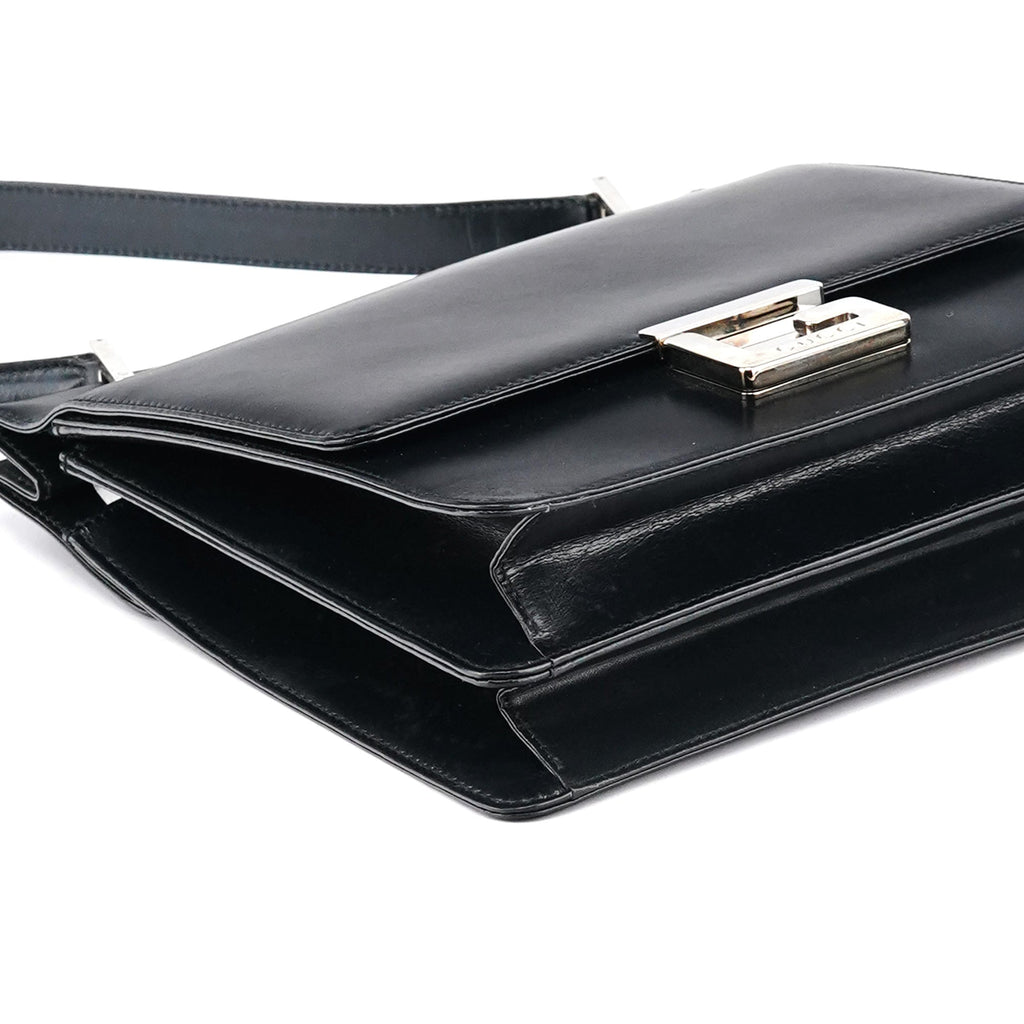 Black Leather Square G Shoulder Bag