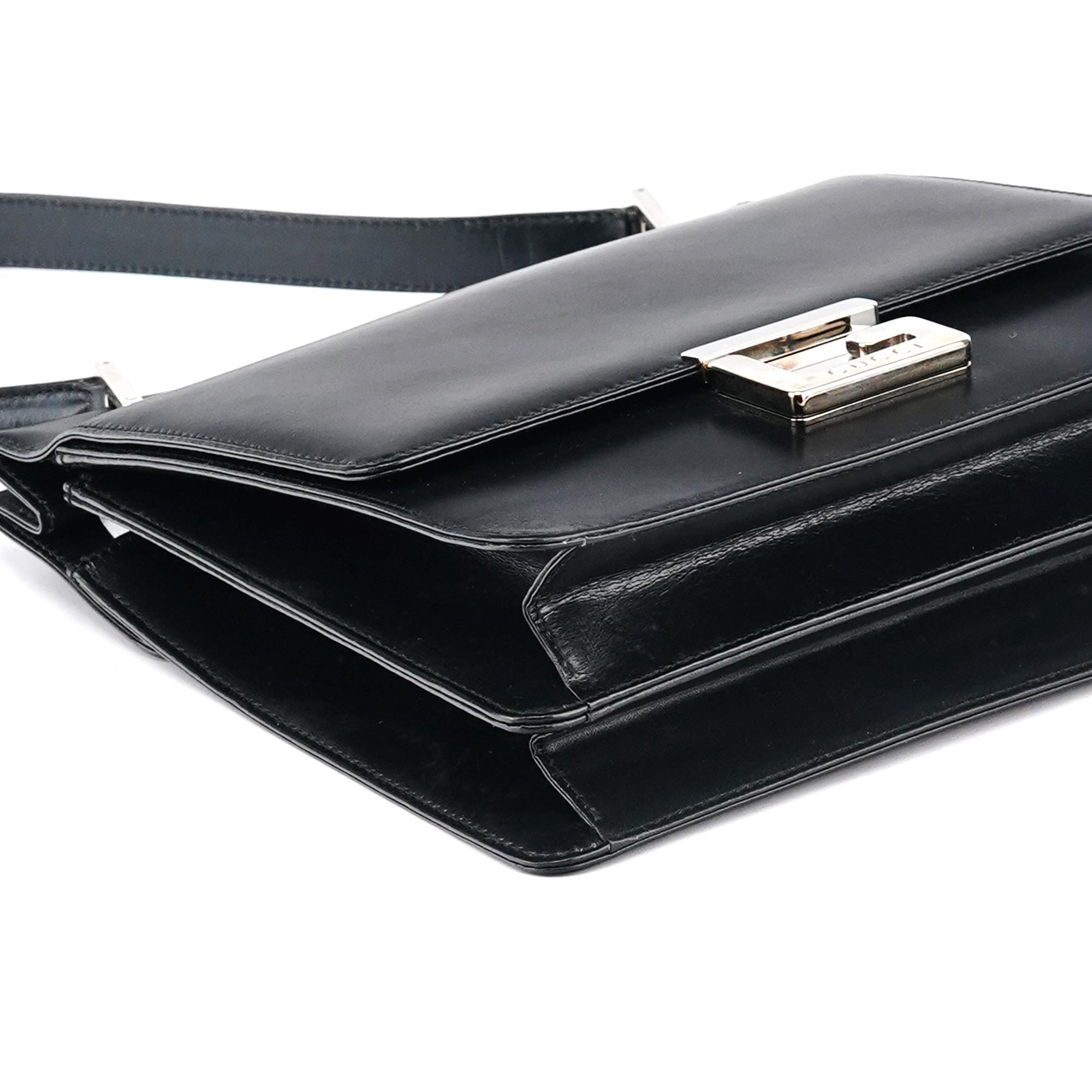 Black Leather Square G Shoulder Bag