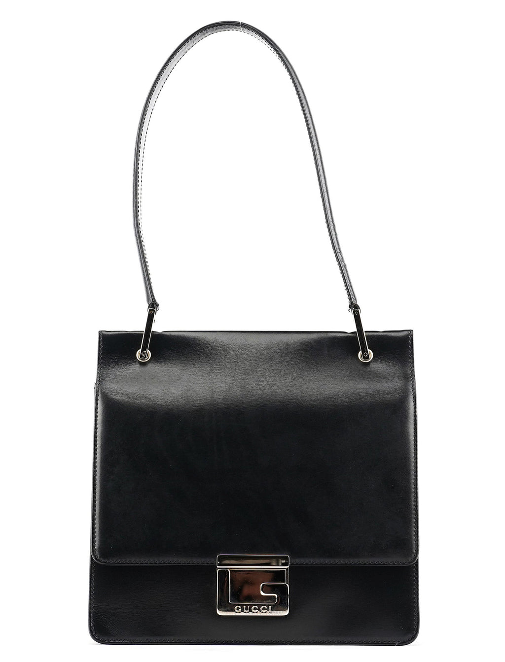 Black Leather Square G Shoulder Bag