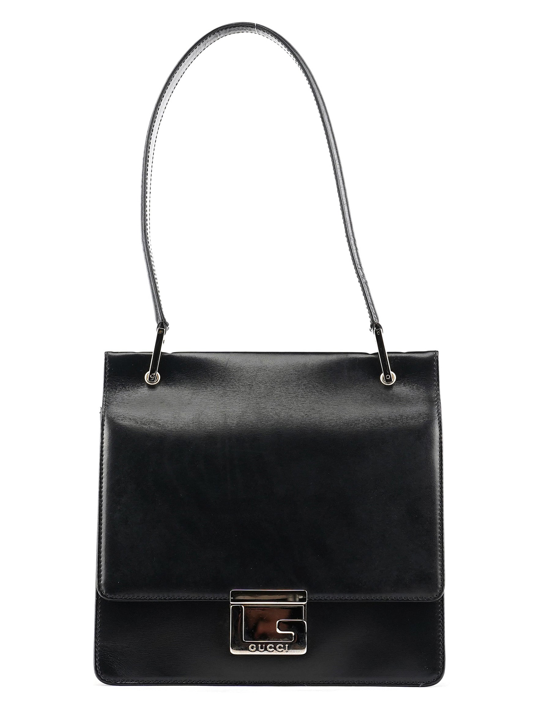 Black Leather Square G Shoulder Bag