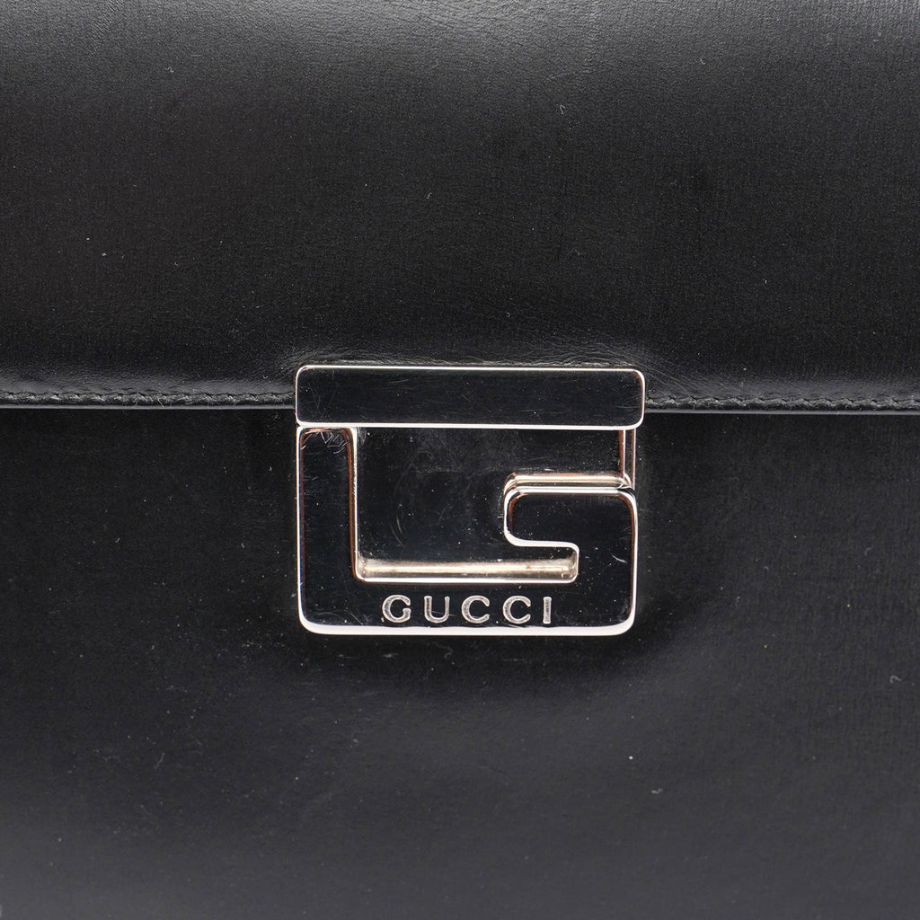 Black Leather Square G Shoulder Bag