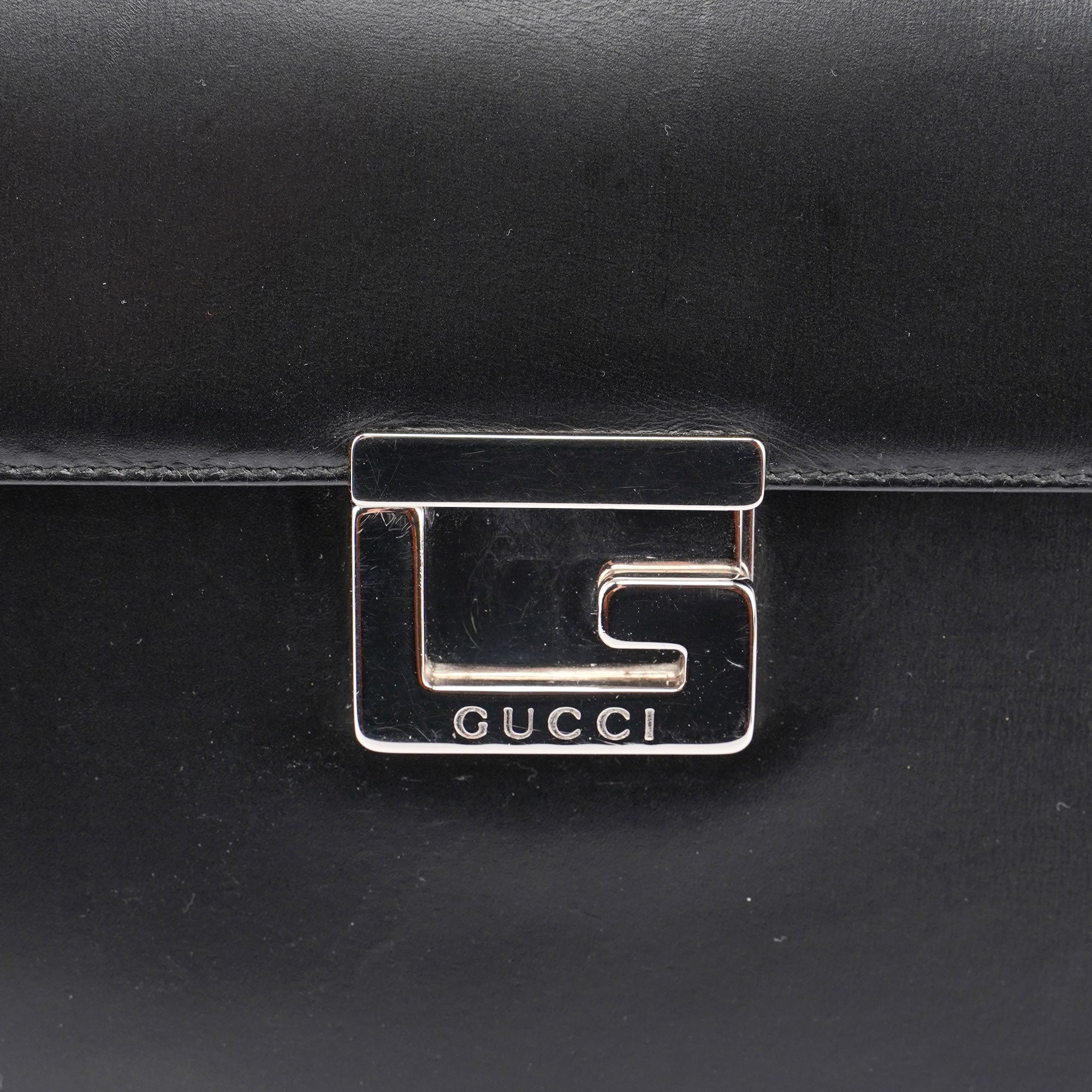 Black Leather Square G Shoulder Bag