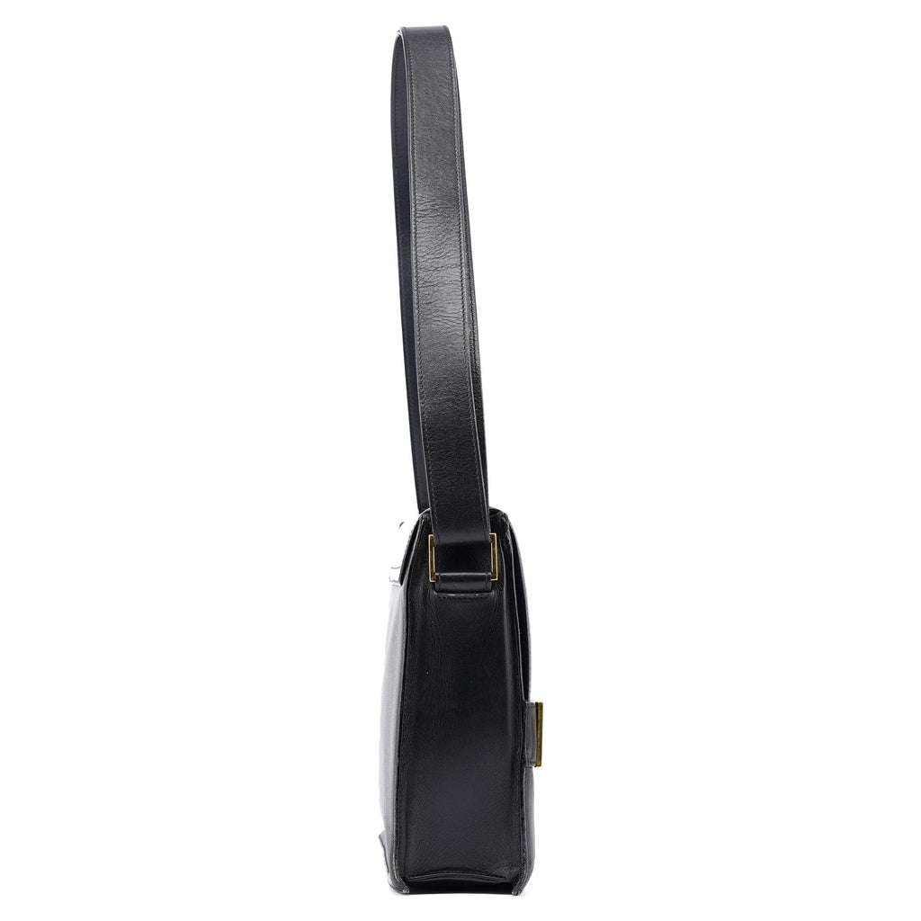Black Leather Square G Shoulder Bag