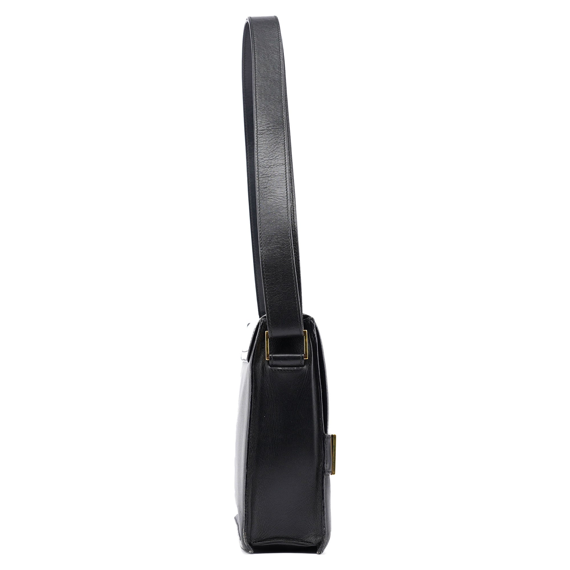 Black Leather Square G Shoulder Bag