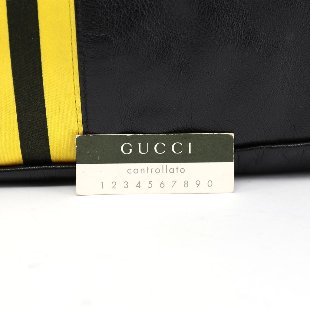 Black Leather Stripes Bamboo Bag