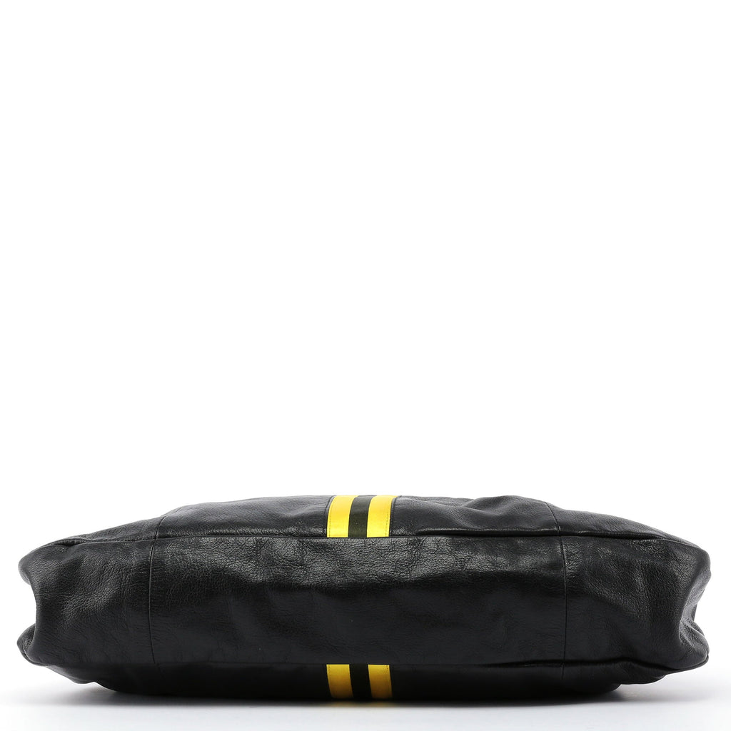 Black Leather Stripes Bamboo Bag