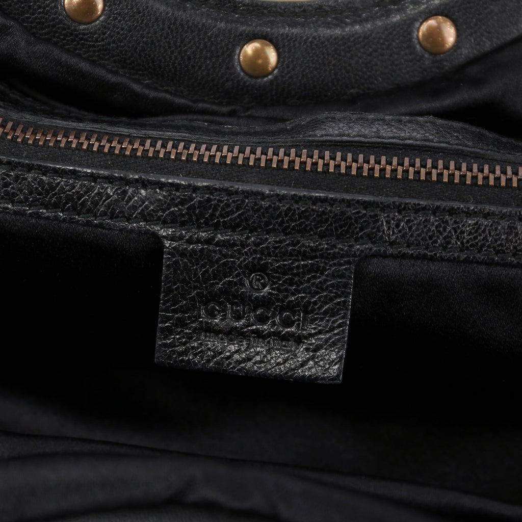 Black Leather Stripes Bamboo Bag