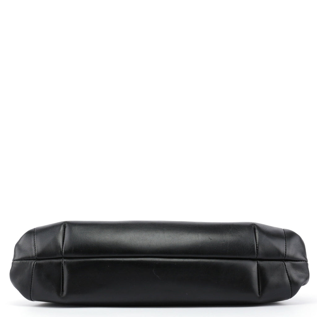 Black Leather Wood Handle Bag