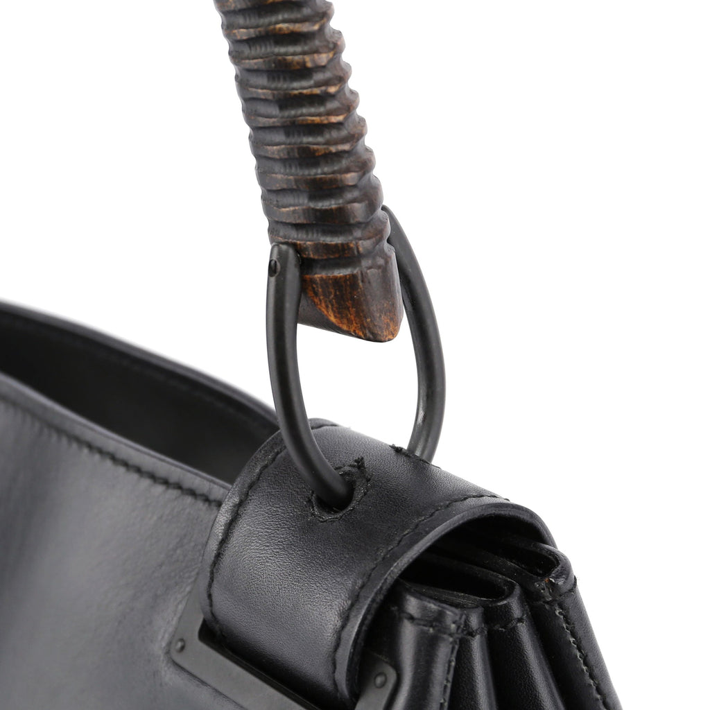 Black Leather Wood Handle Bag