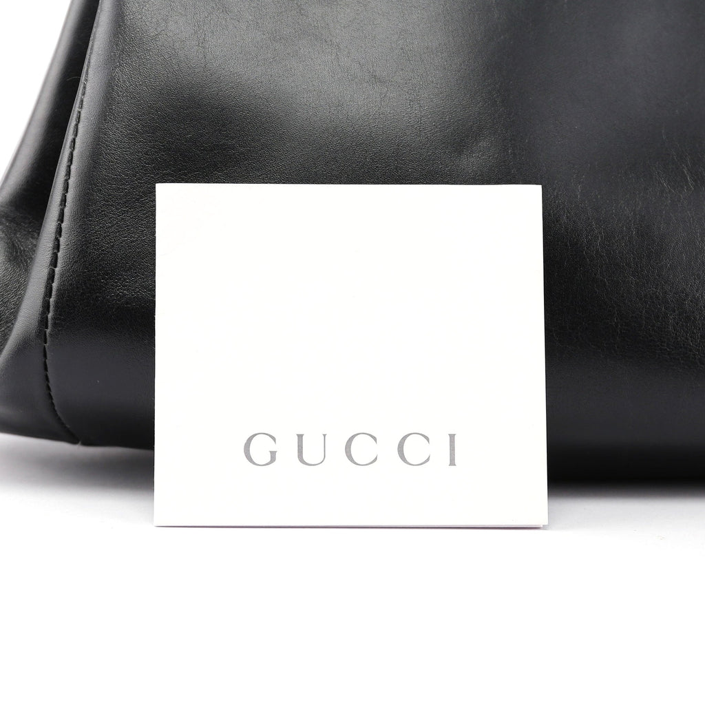 Black Leather Wood Handle Bag