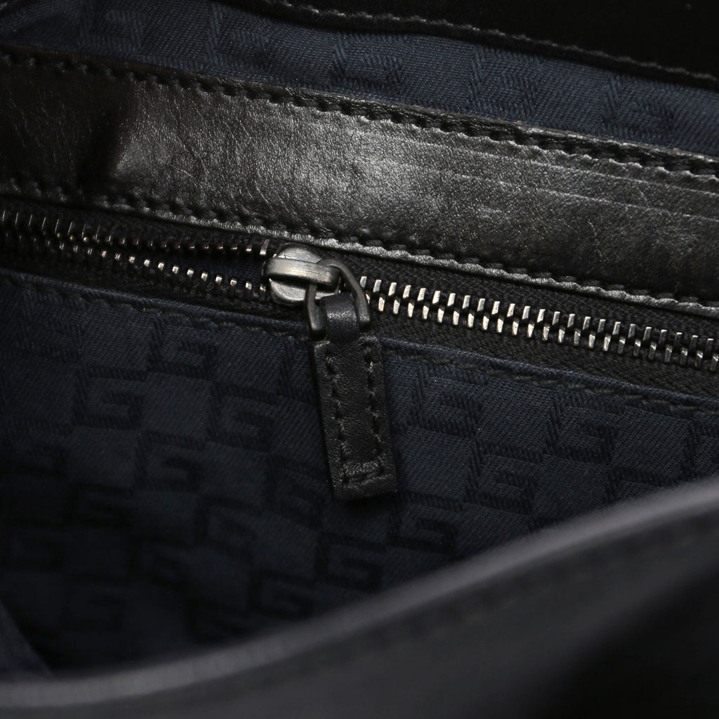 Black Leather Wood Handle Bag