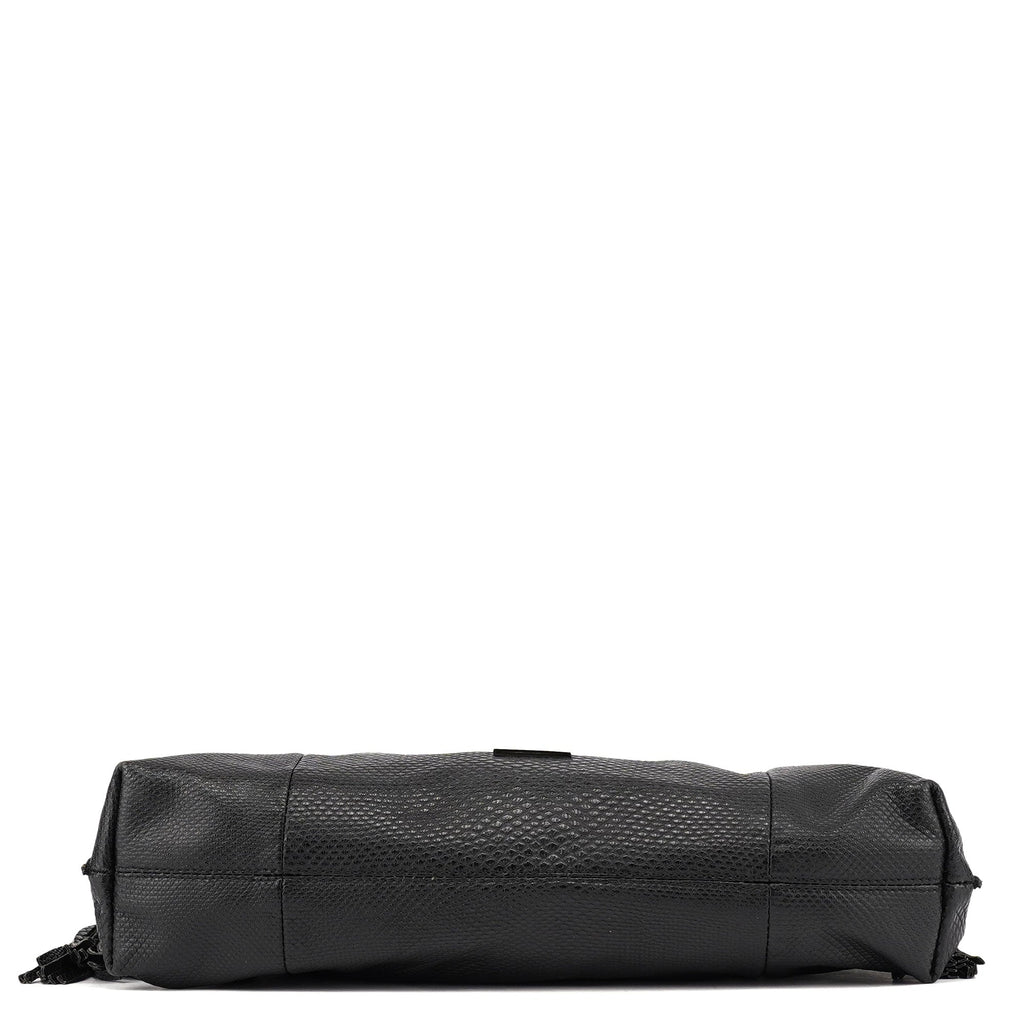 Black Lizard Embossed Tassel Tote Bag