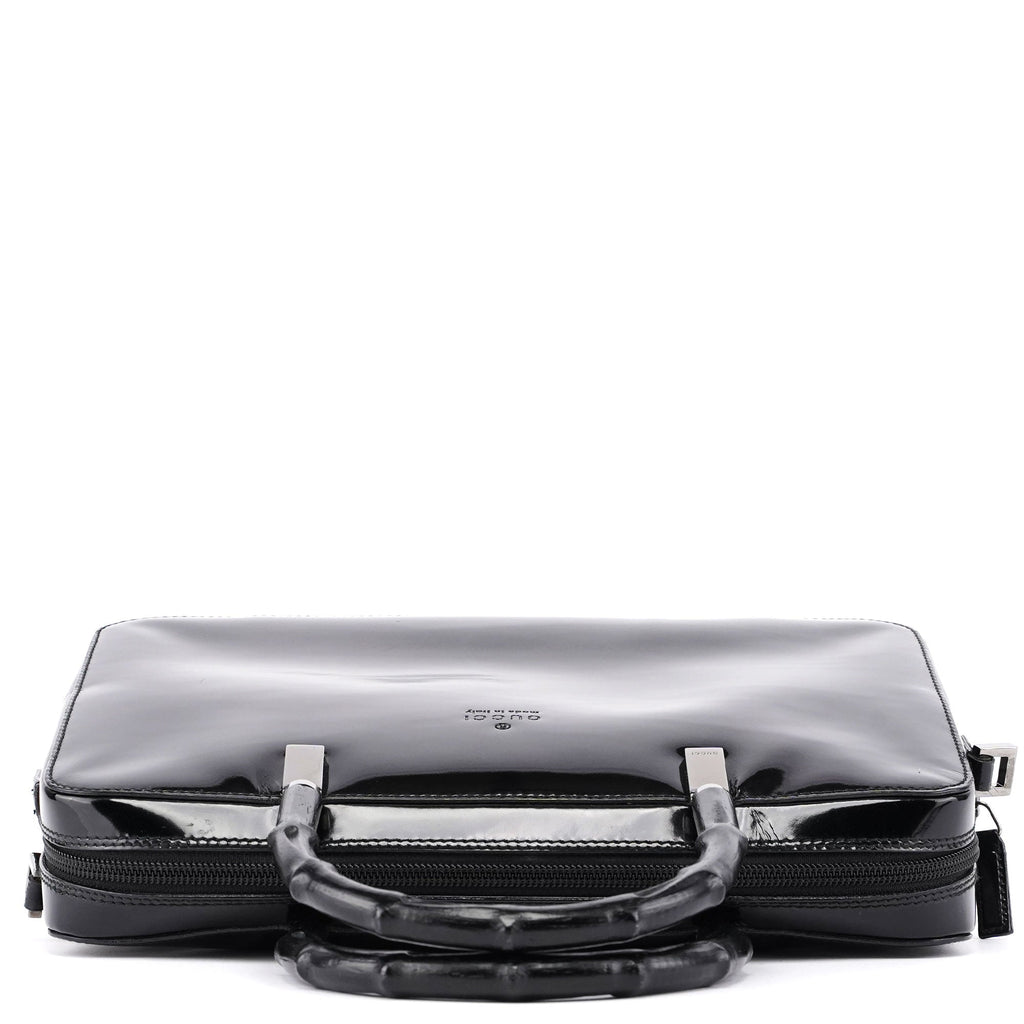 Black Patent Leather Bamboo 2-Way Tote