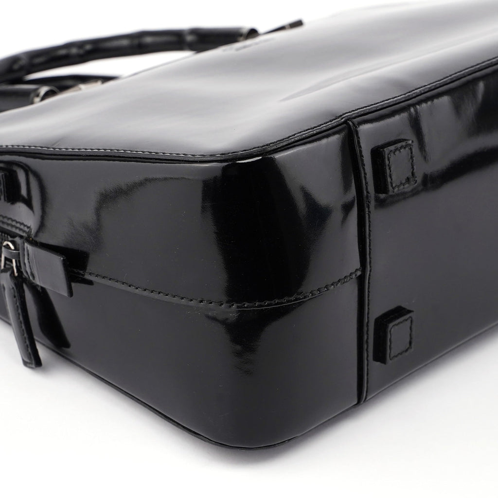Black Patent Leather Bamboo 2-Way Tote
