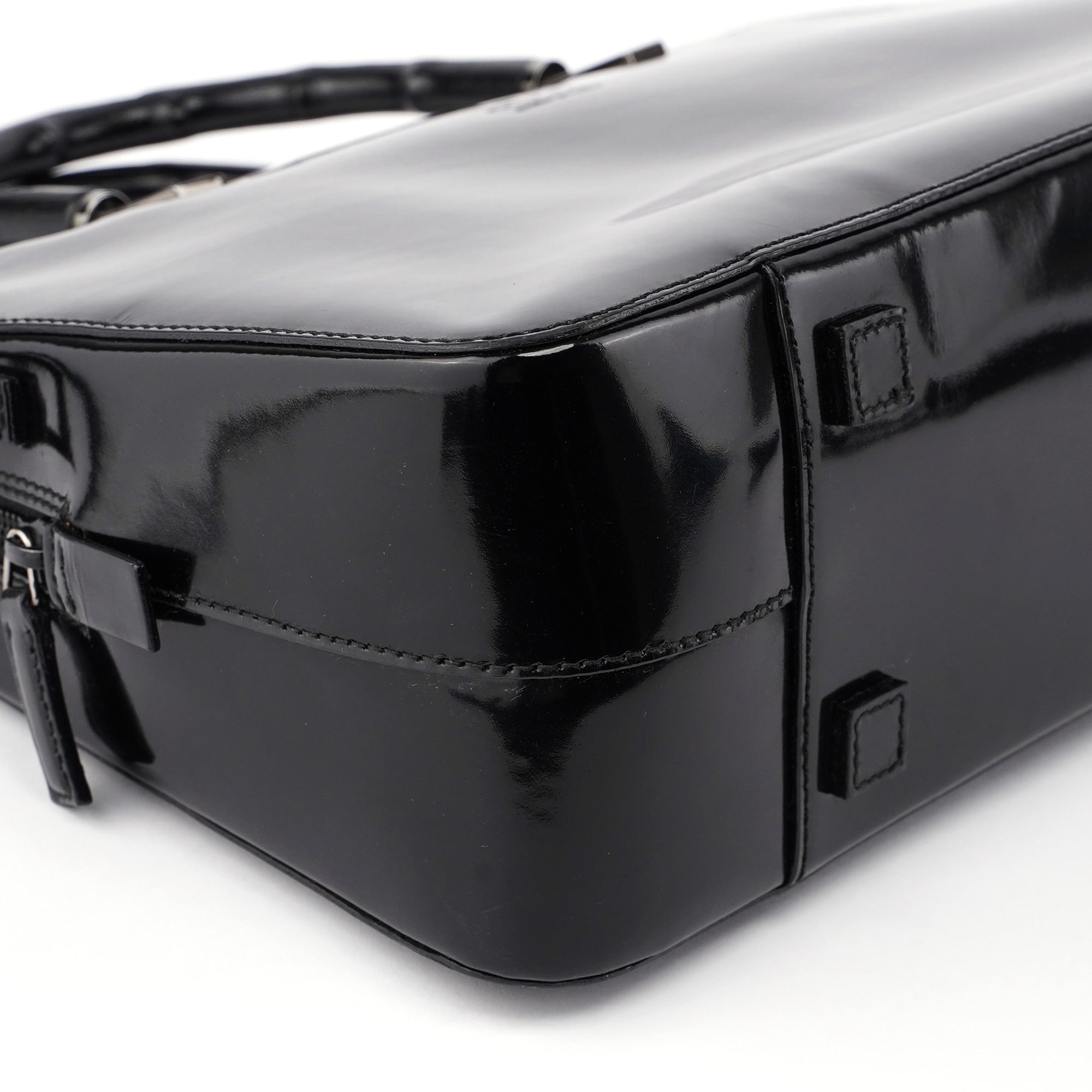 Black Patent Leather Bamboo 2-Way Tote