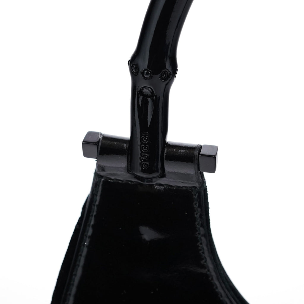 Black Patent Leather Bamboo Shoulder Bag