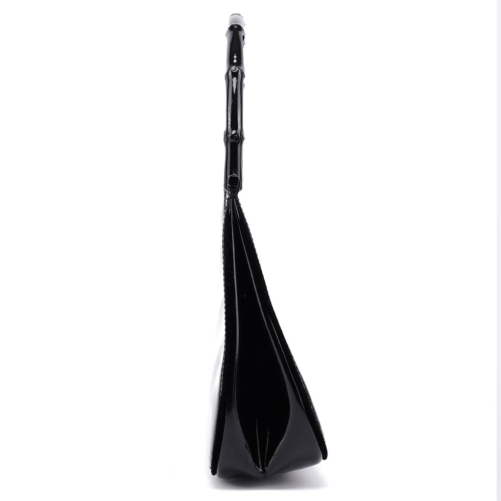 Black Patent Leather Bamboo Shoulder Bag
