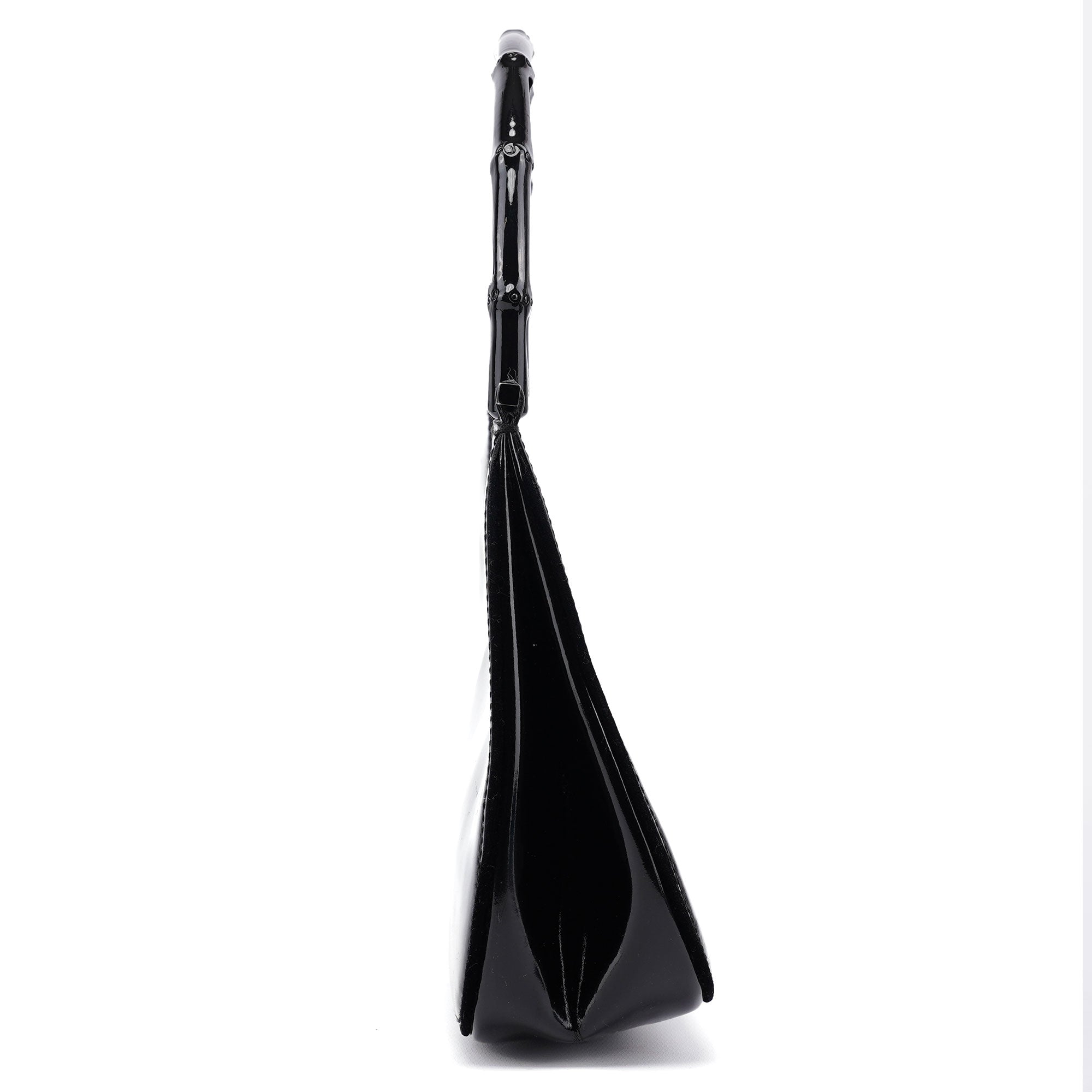 Black Patent Leather Bamboo Shoulder Bag