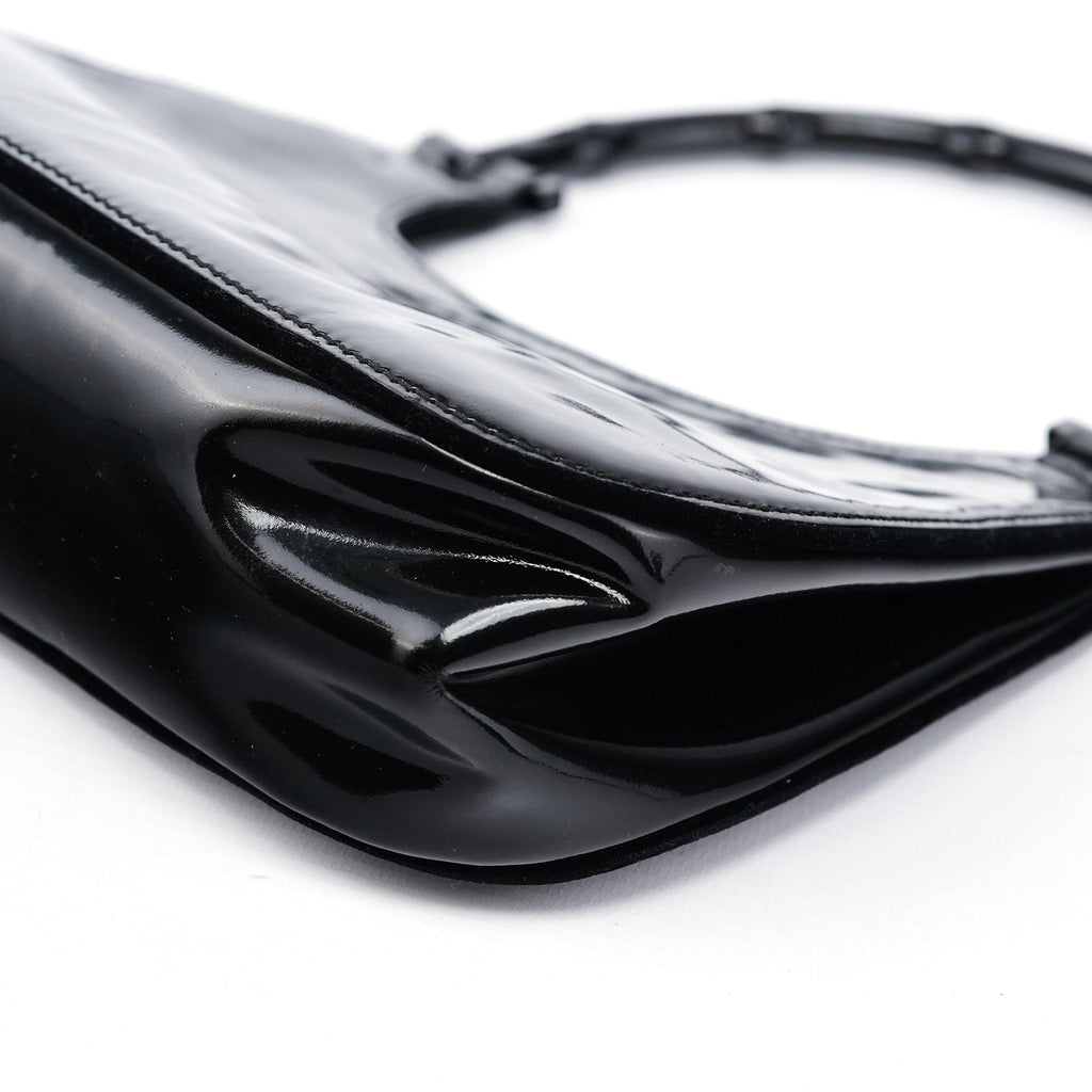 Black Patent Leather Bamboo Shoulder Bag