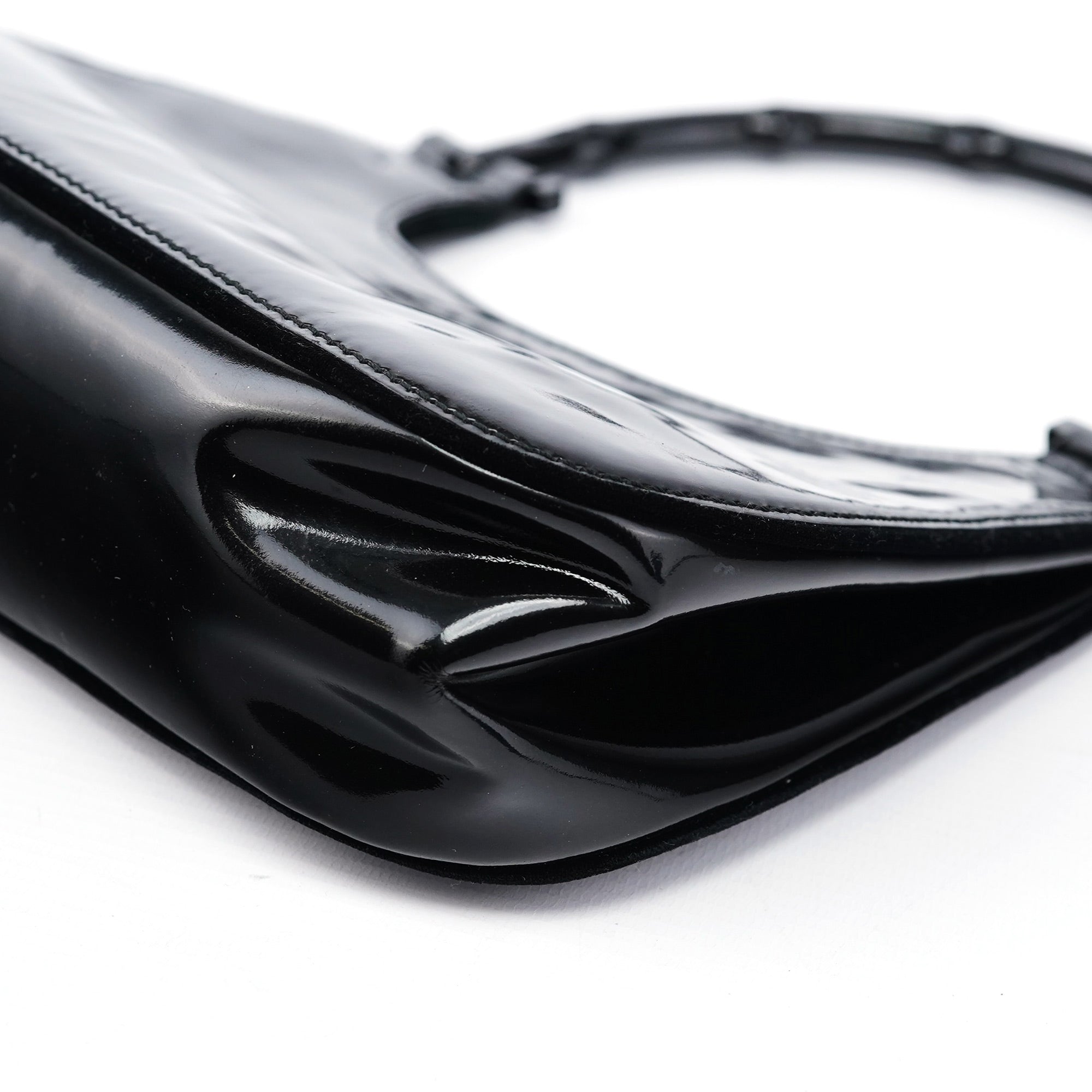 Black Patent Leather Bamboo Shoulder Bag
