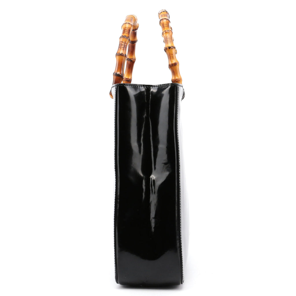 Black Patent Leather Bamboo Tote